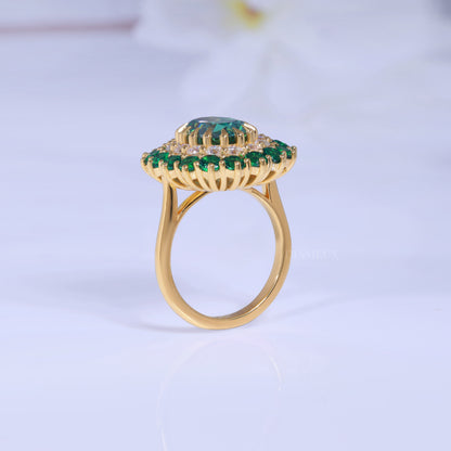 Emerald Green Crystal Cocktail Ring with Diamond Accents Diamlux Fine Jewelry