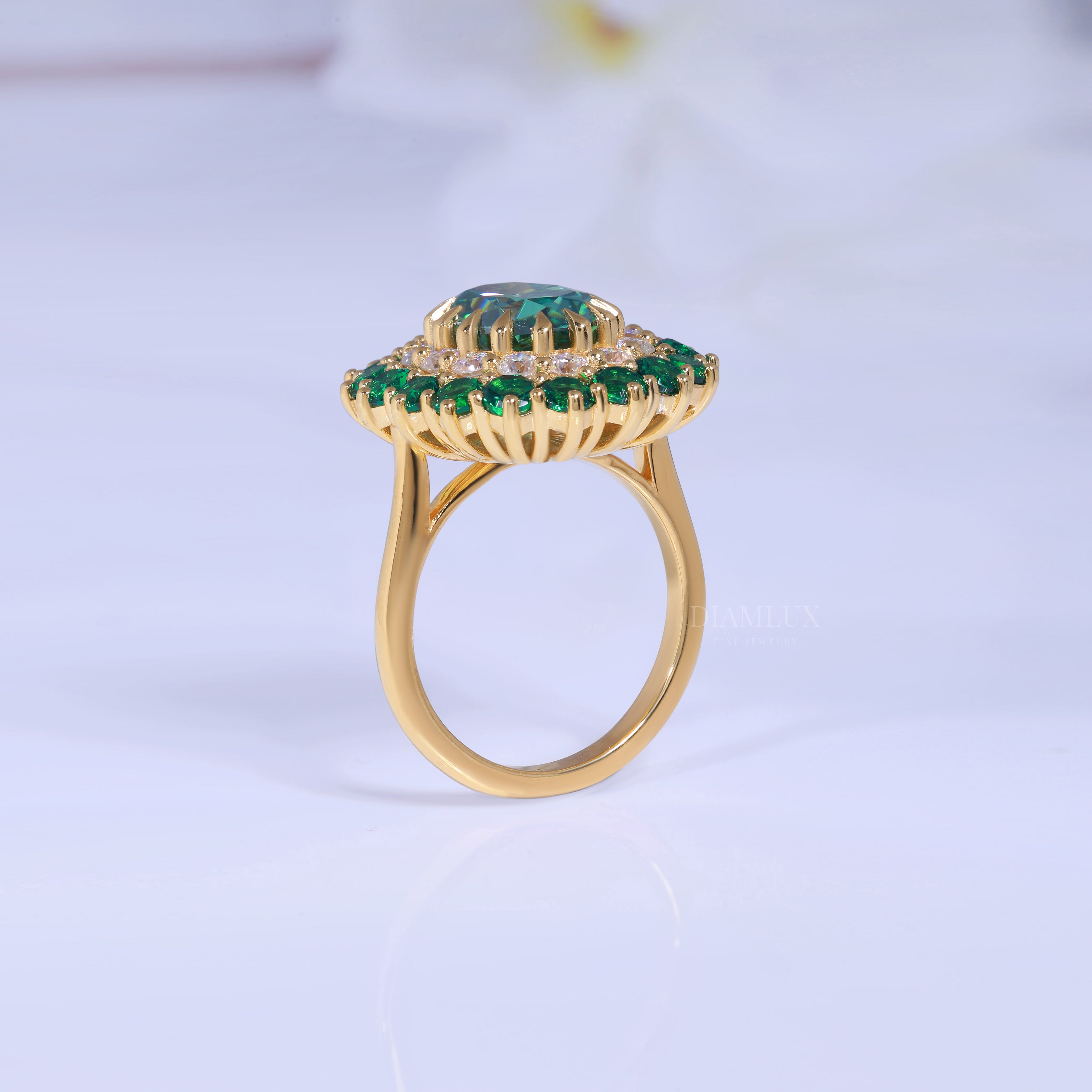 Emerald Green Crystal Cocktail Ring with Diamond Accents Diamlux Fine Jewelry