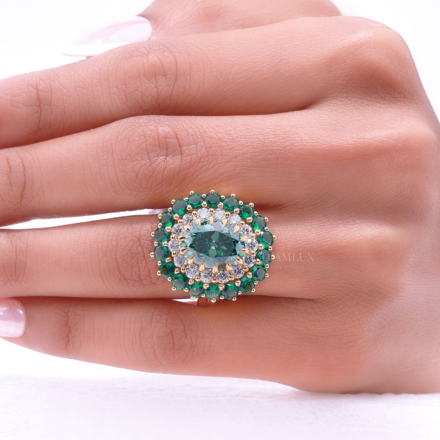 Emerald Green Crystal Cocktail Ring with Diamond Accents Diamlux Fine Jewelry