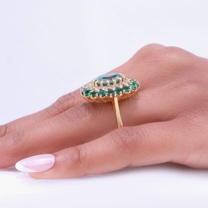 Emerald Green Crystal Cocktail Ring with Diamond Accents Diamlux Fine Jewelry
