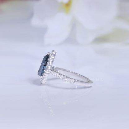 Pear Cut London Blue Topaz Halo Ring in 14K White Gold Diamlux Fine Jewelry