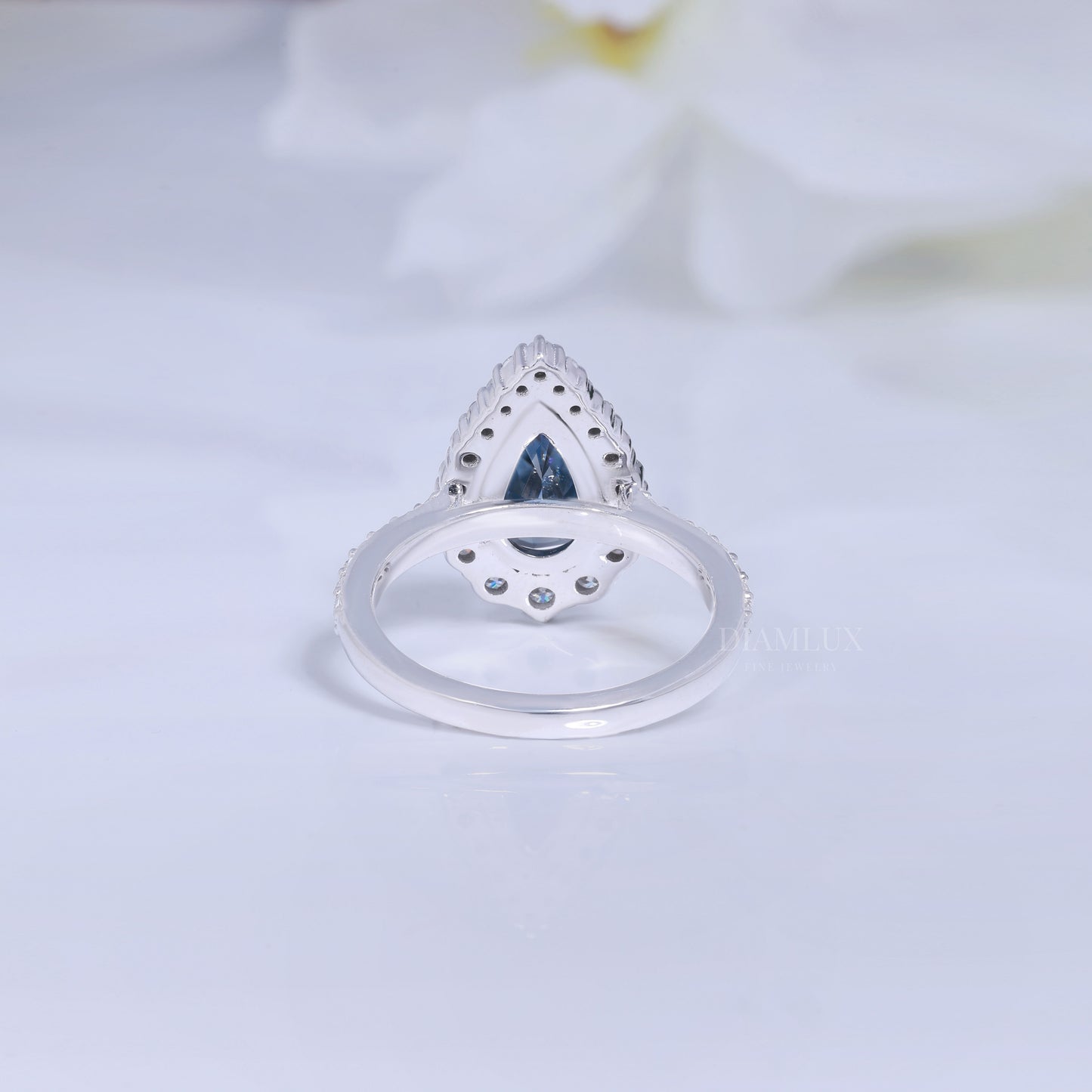 Pear Cut London Blue Topaz Halo Ring in 14K White Gold Diamlux Fine Jewelry
