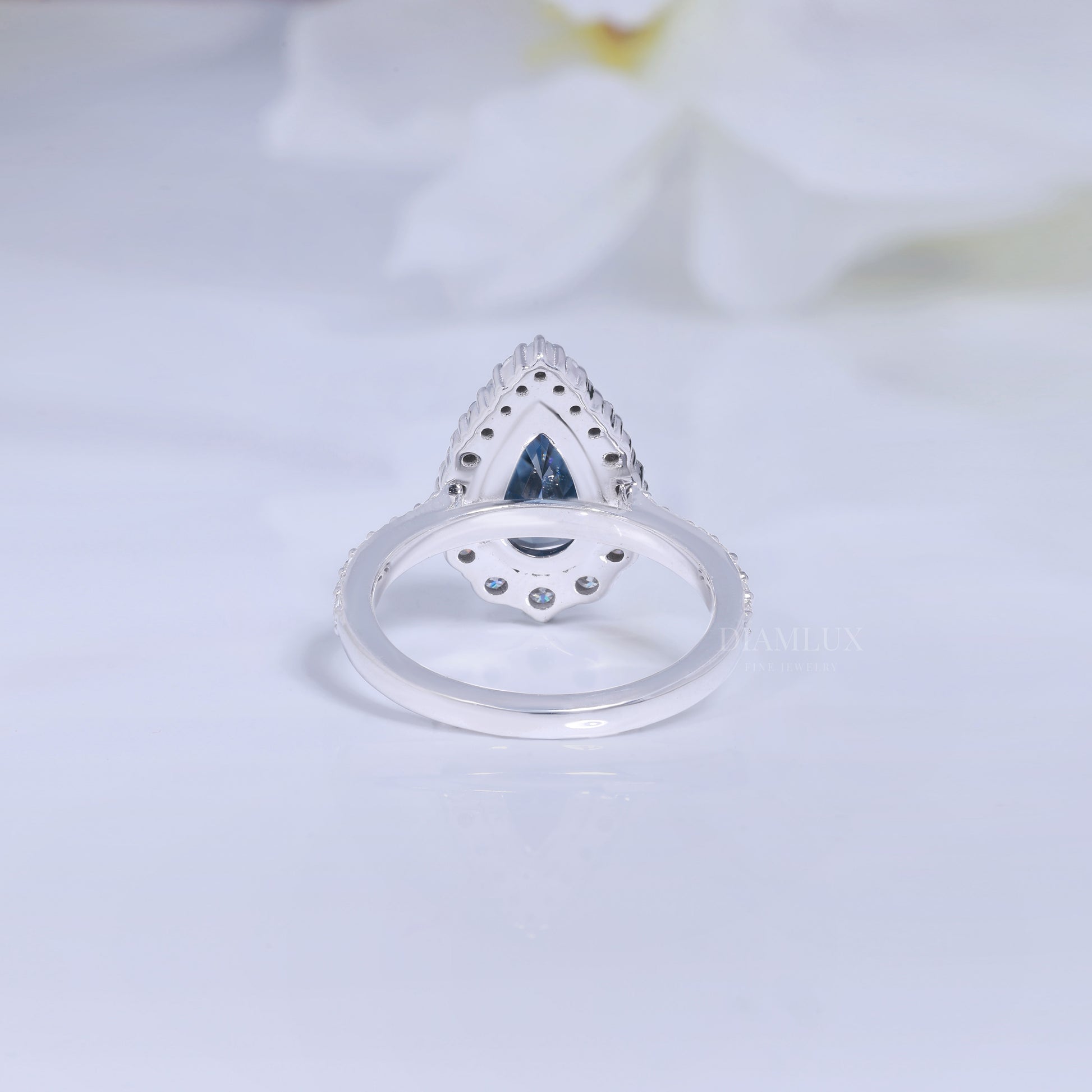 Pear Cut London Blue Topaz Halo Ring in 14K White Gold Diamlux Fine Jewelry