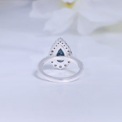 Pear Cut London Blue Topaz Halo Ring in 14K White Gold Diamlux Fine Jewelry
