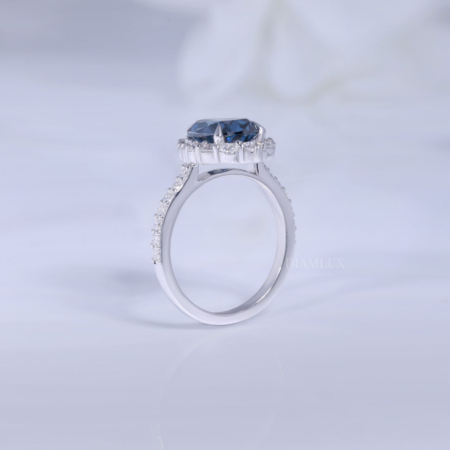 Pear Cut London Blue Topaz Halo Ring in 14K White Gold Diamlux Fine Jewelry
