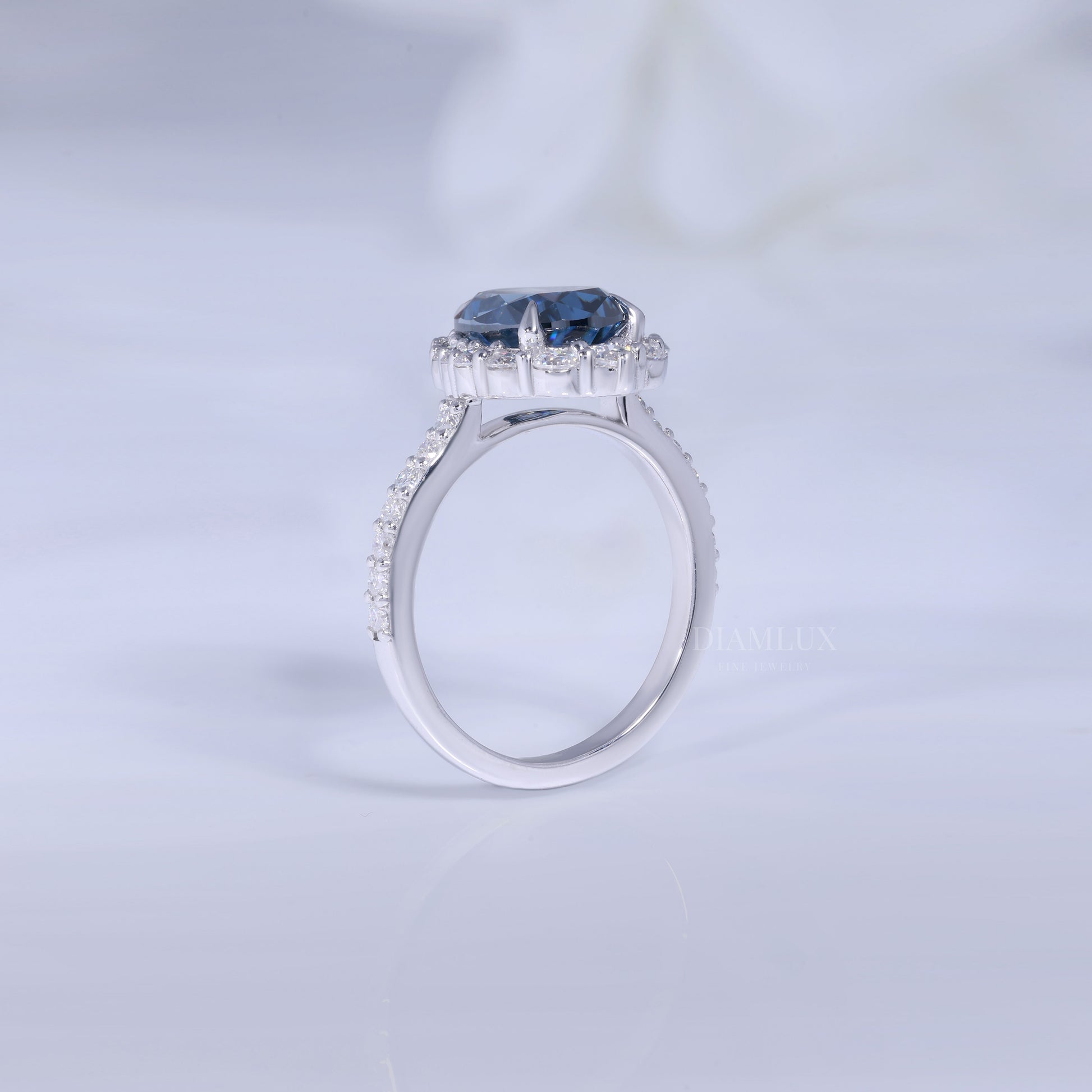 Pear Cut London Blue Topaz Halo Ring in 14K White Gold Diamlux Fine Jewelry