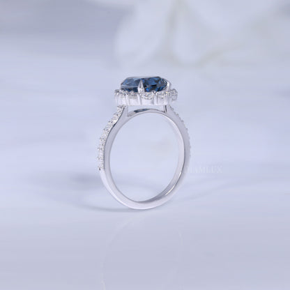 Pear Cut London Blue Topaz Halo Ring in 14K White Gold Diamlux Fine Jewelry