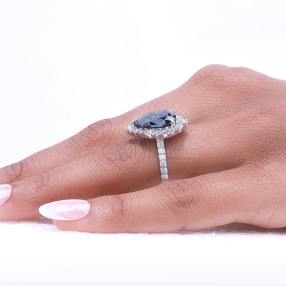 Pear Cut London Blue Topaz Halo Ring in 14K White Gold Diamlux Fine Jewelry