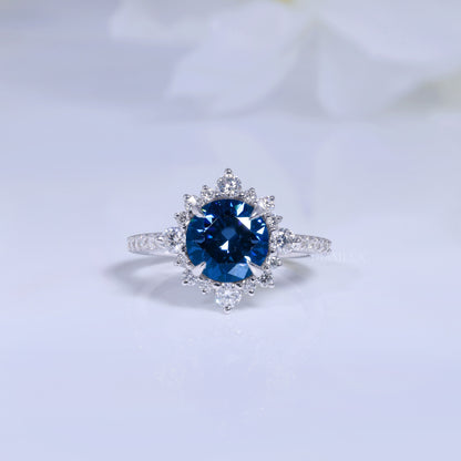 Elegant Blue Sapphire Halo Diamond Ring Diamlux Fine Jewelry
