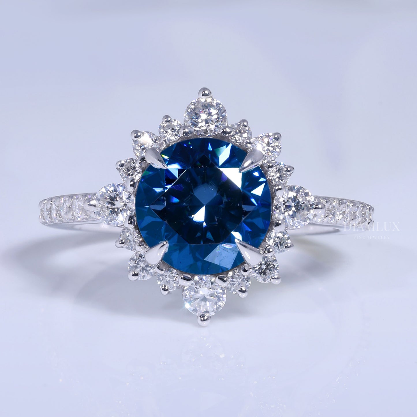 Elegant Blue Sapphire Halo Diamond Ring Diamlux Fine Jewelry