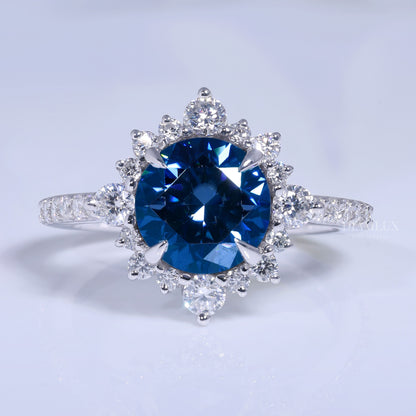 Elegant Blue Sapphire Halo Diamond Ring Diamlux Fine Jewelry