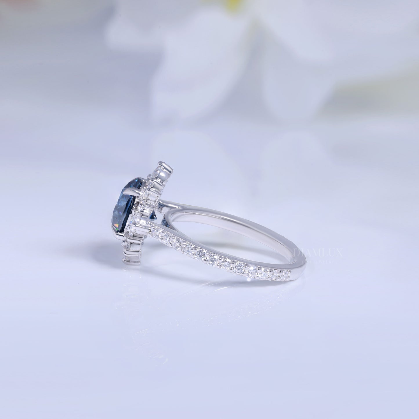 Elegant Blue Sapphire Halo Diamond Ring Diamlux Fine Jewelry