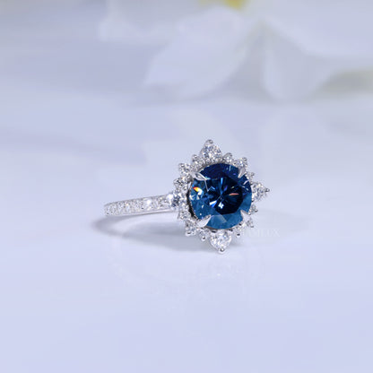 Elegant Blue Sapphire Halo Diamond Ring Diamlux Fine Jewelry