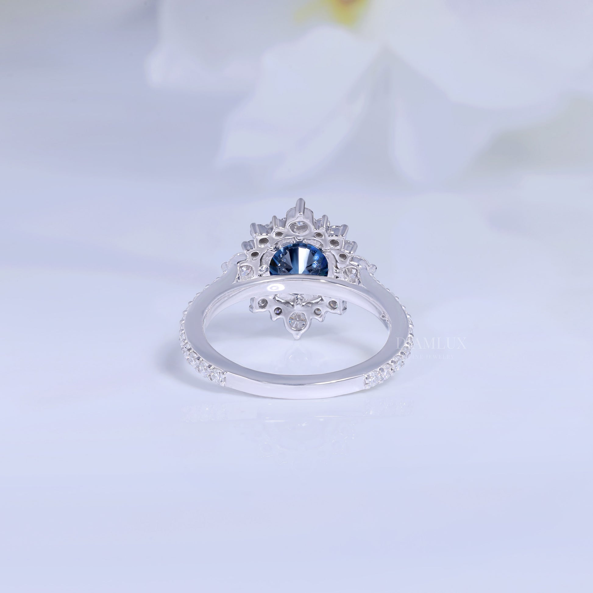 Elegant Blue Sapphire Halo Diamond Ring Diamlux Fine Jewelry