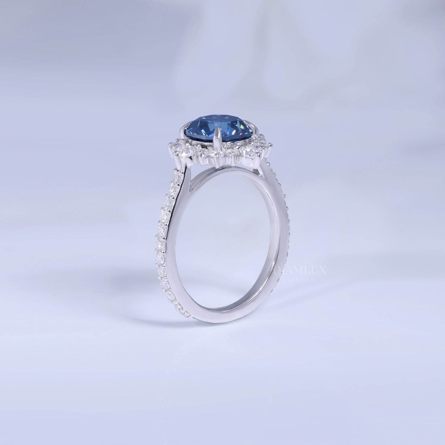 Elegant Blue Sapphire Halo Diamond Ring Diamlux Fine Jewelry
