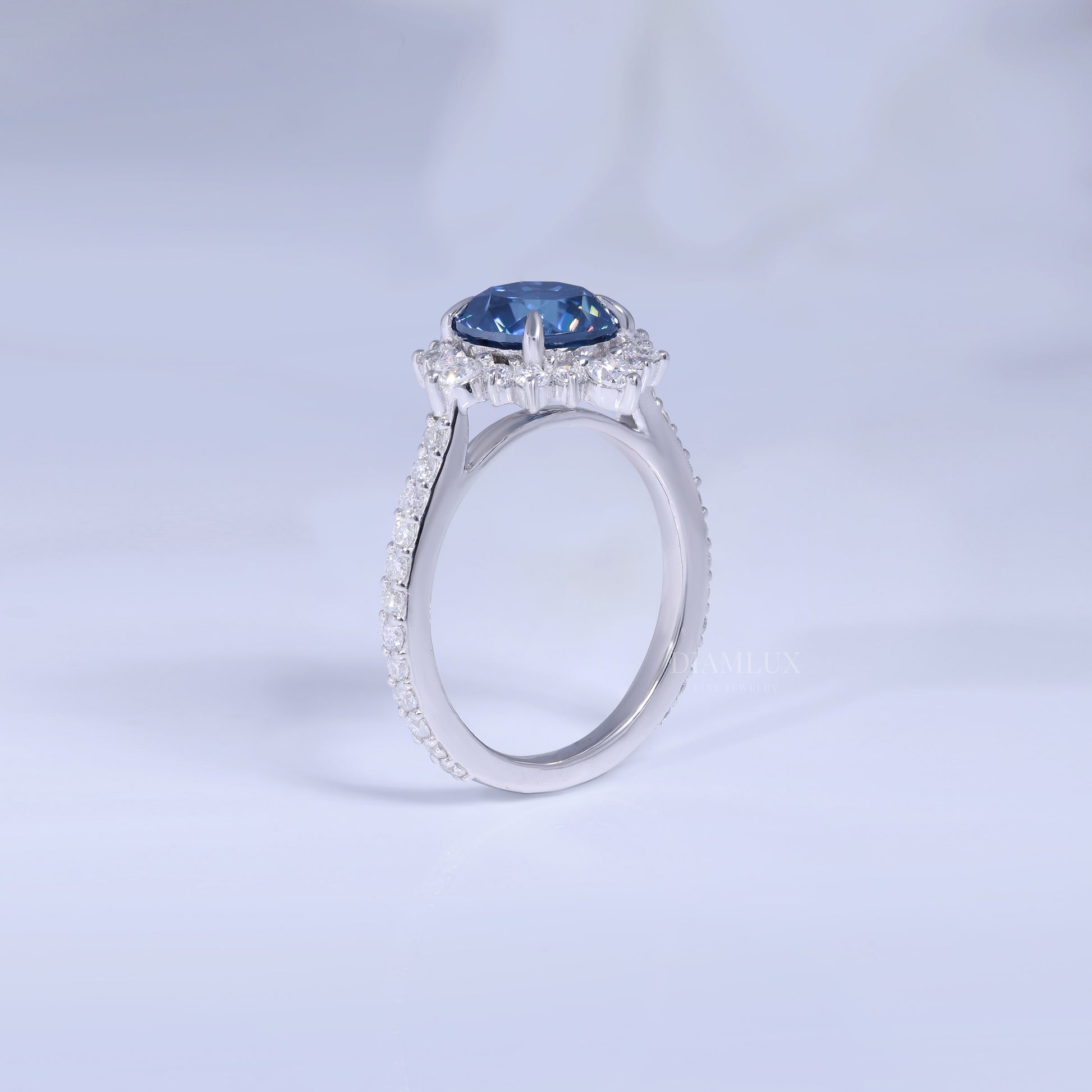 Elegant Blue Sapphire Halo Diamond Ring Diamlux Fine Jewelry