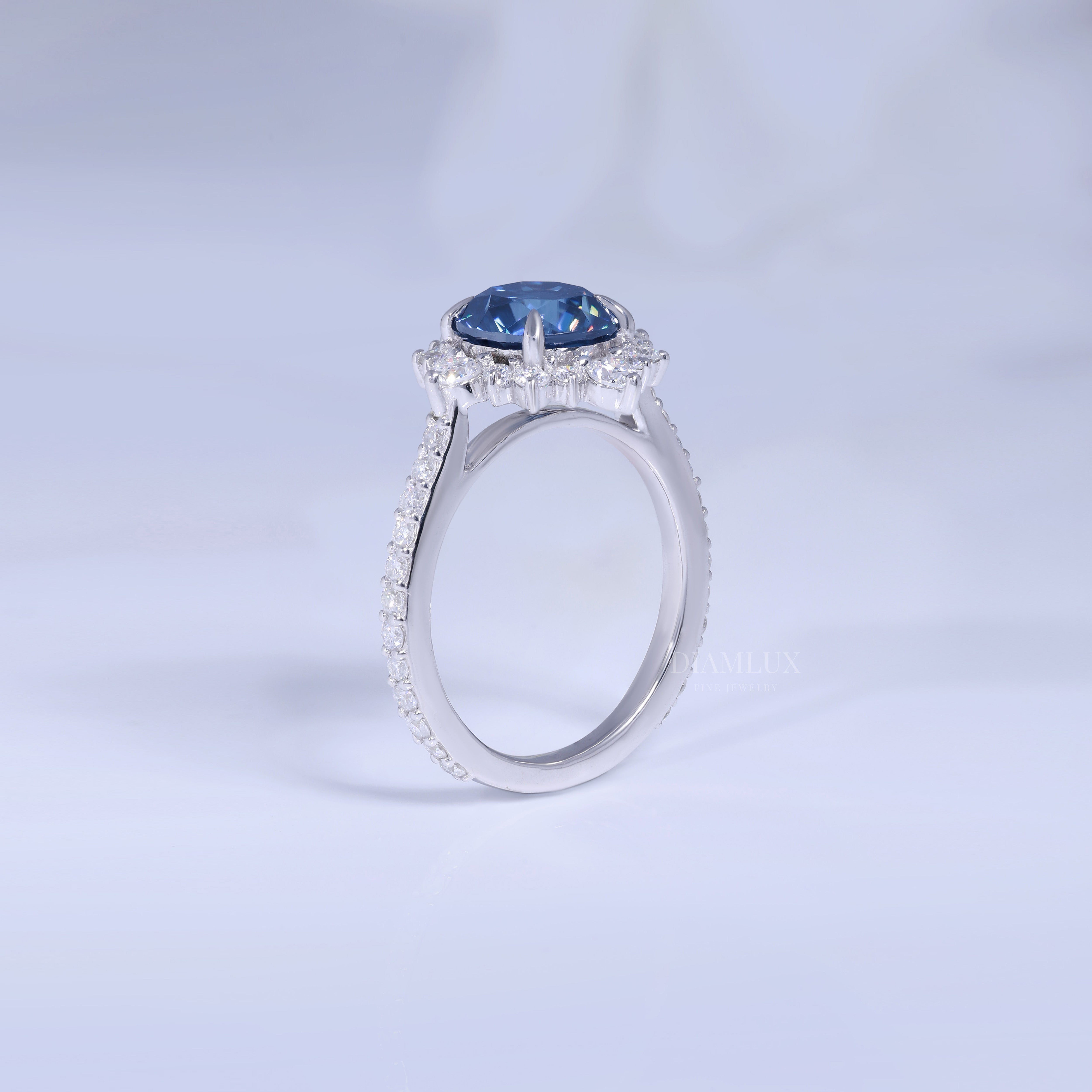 Elegant Blue Sapphire Halo Diamond Ring Diamlux Fine Jewelry