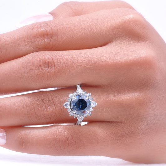 Elegant Blue Sapphire Halo Diamond Ring Diamlux Fine Jewelry