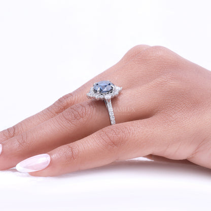 Elegant Blue Sapphire Halo Diamond Ring Diamlux Fine Jewelry