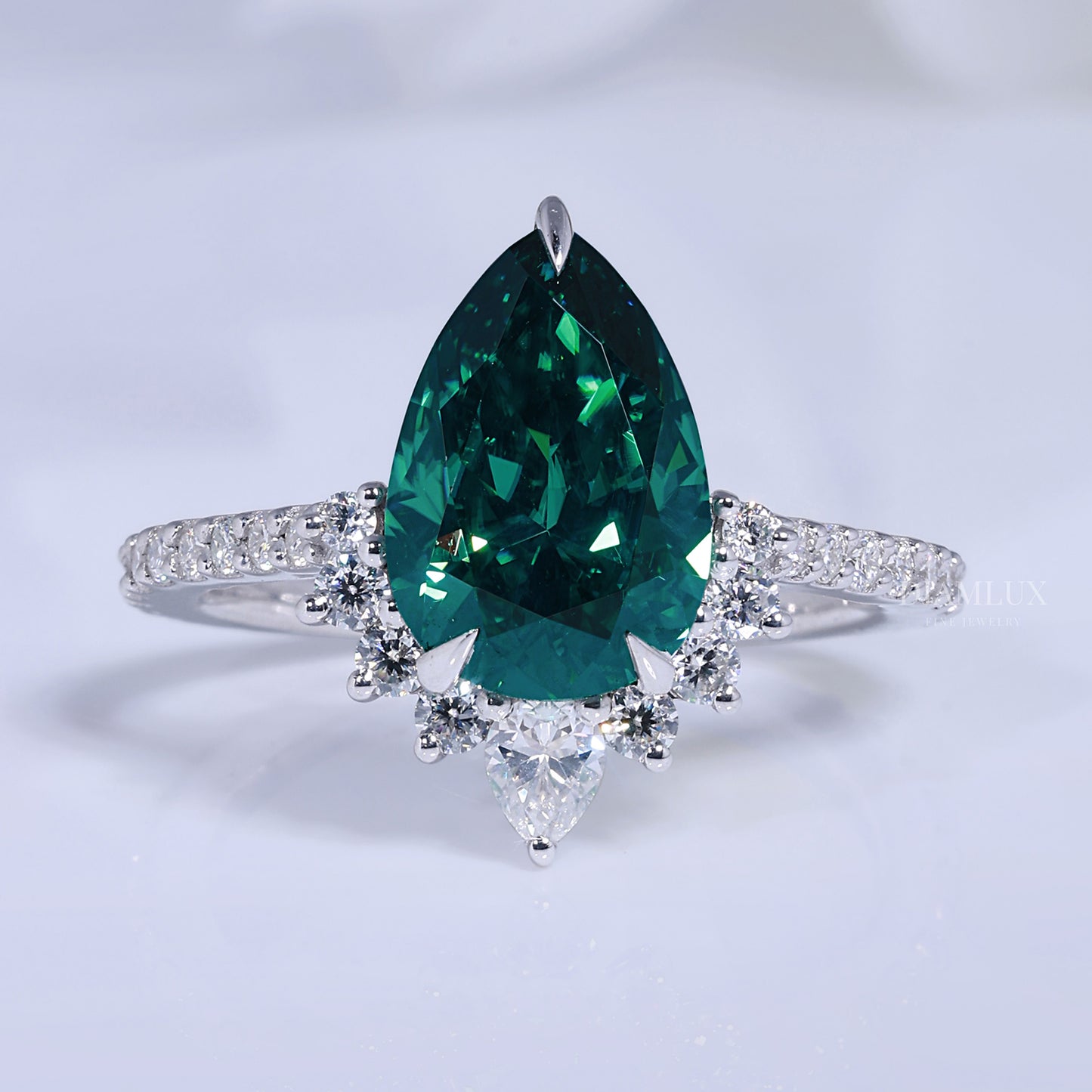 Elegant Pear-Shaped Green Gemstone Diamond Ring Diamlux Fine Jewelry
