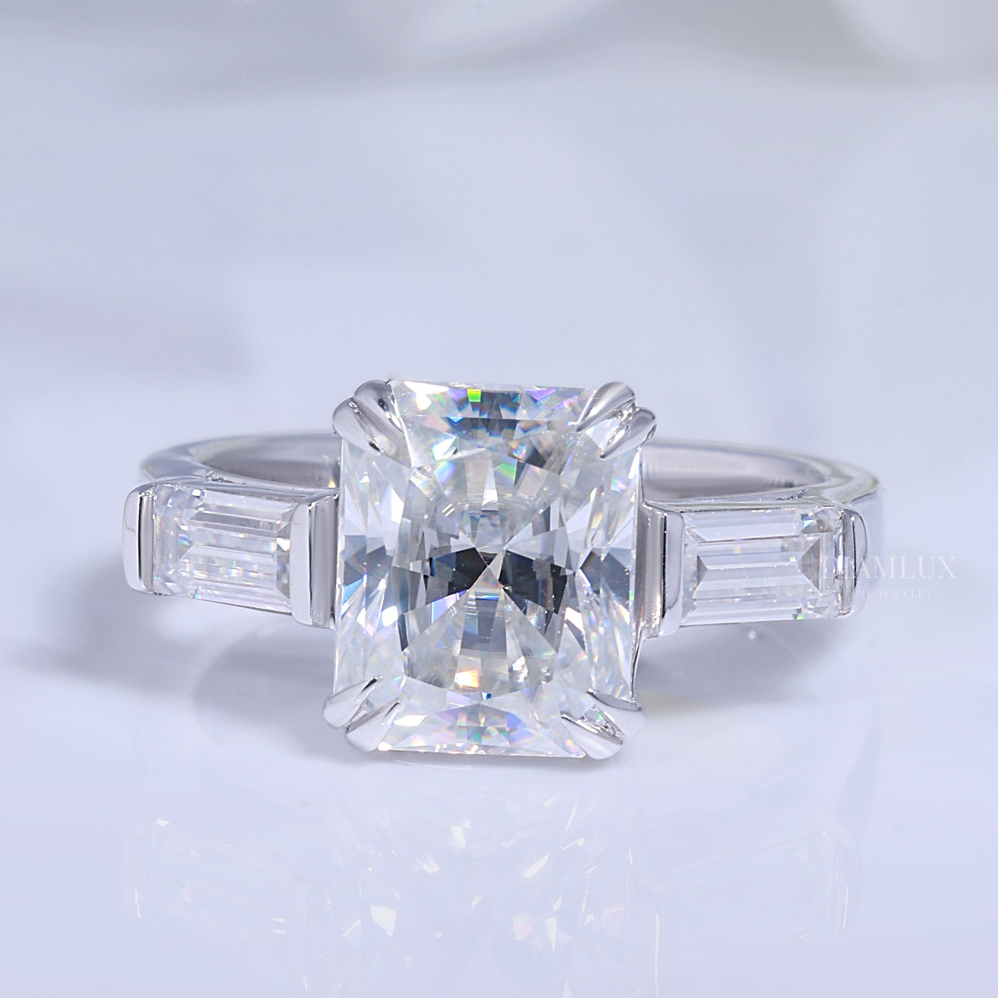 Elegant Radiant Cut Diamond Ring with Baguette Side Stones Diamlux Fine Jewelry