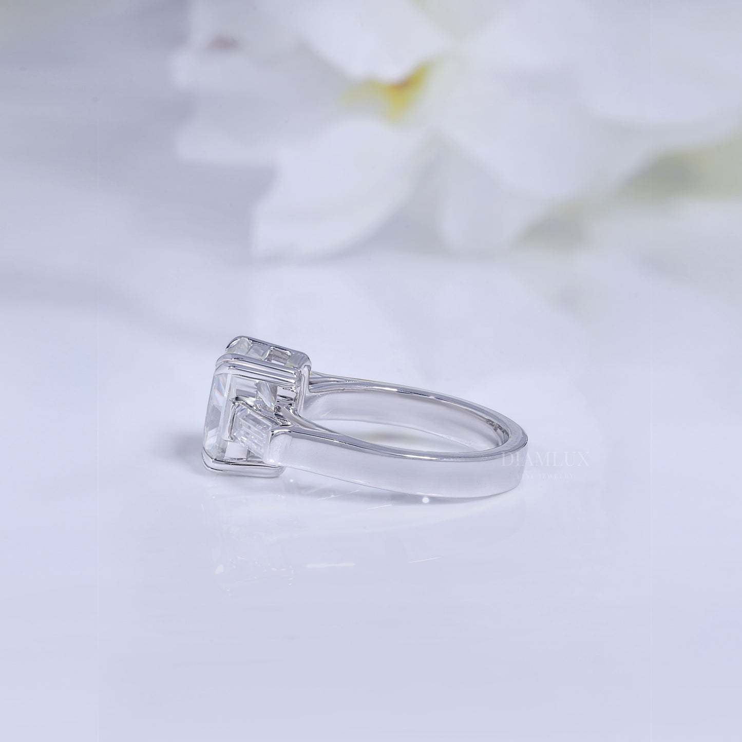 Elegant Radiant Cut Diamond Ring with Baguette Side Stones Diamlux Fine Jewelry