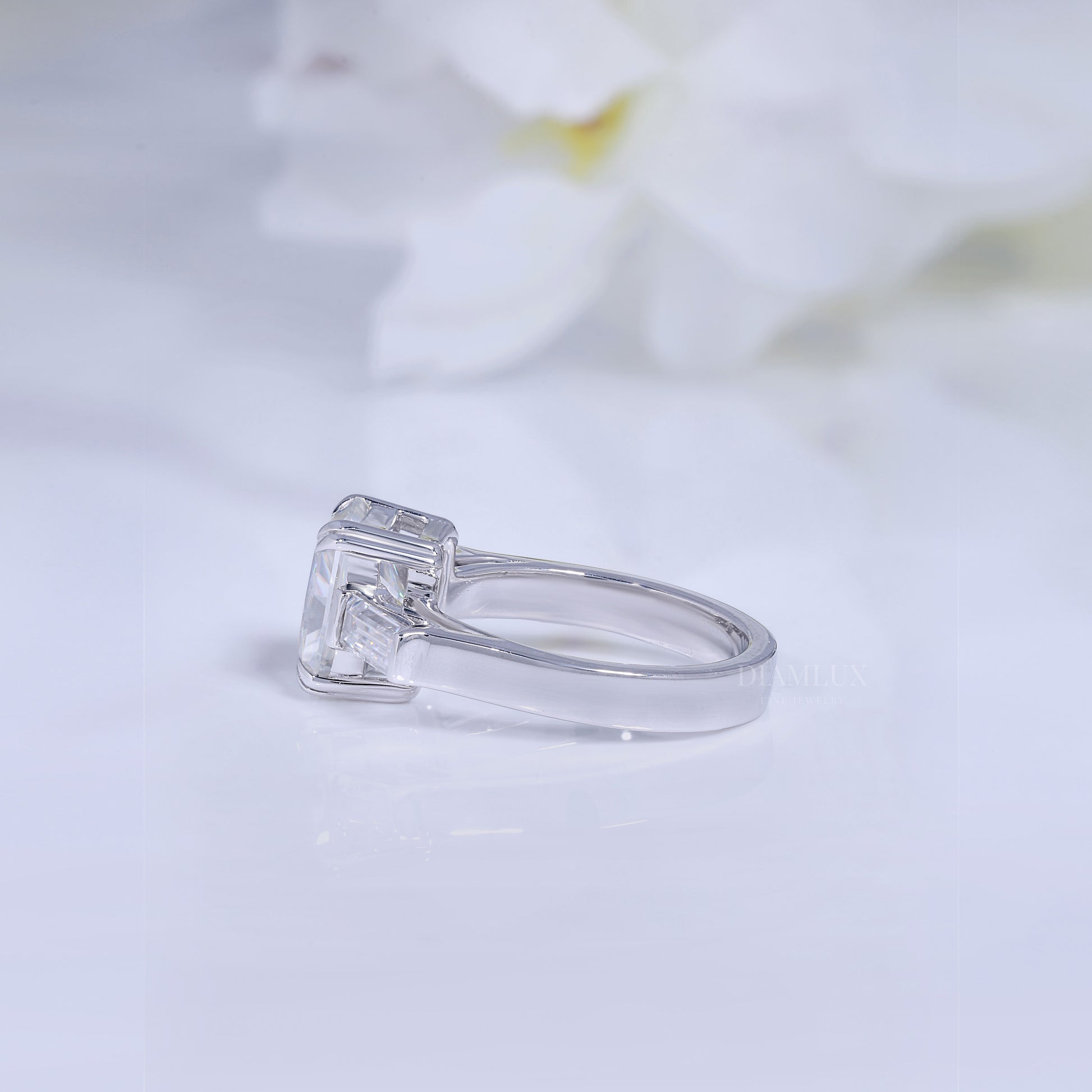Elegant Radiant Cut Diamond Ring with Baguette Side Stones Diamlux Fine Jewelry