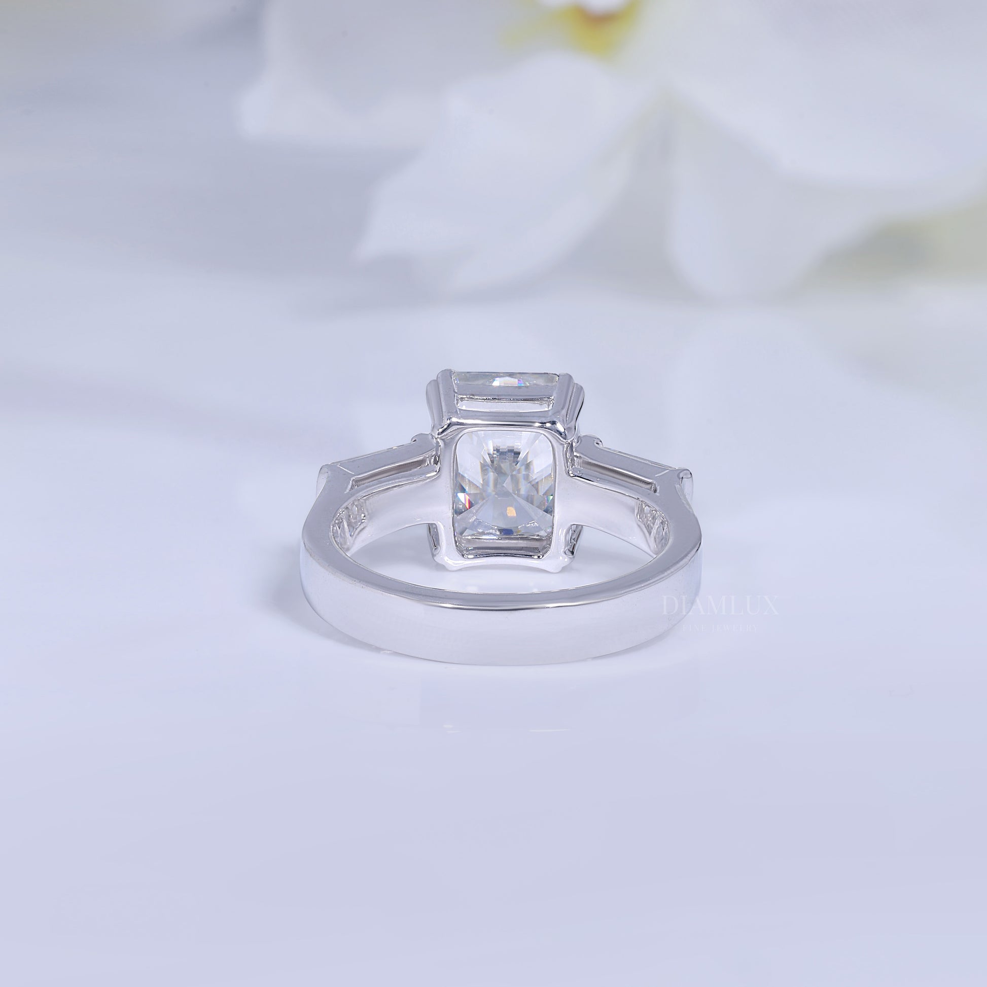 Elegant Radiant Cut Diamond Ring with Baguette Side Stones Diamlux Fine Jewelry
