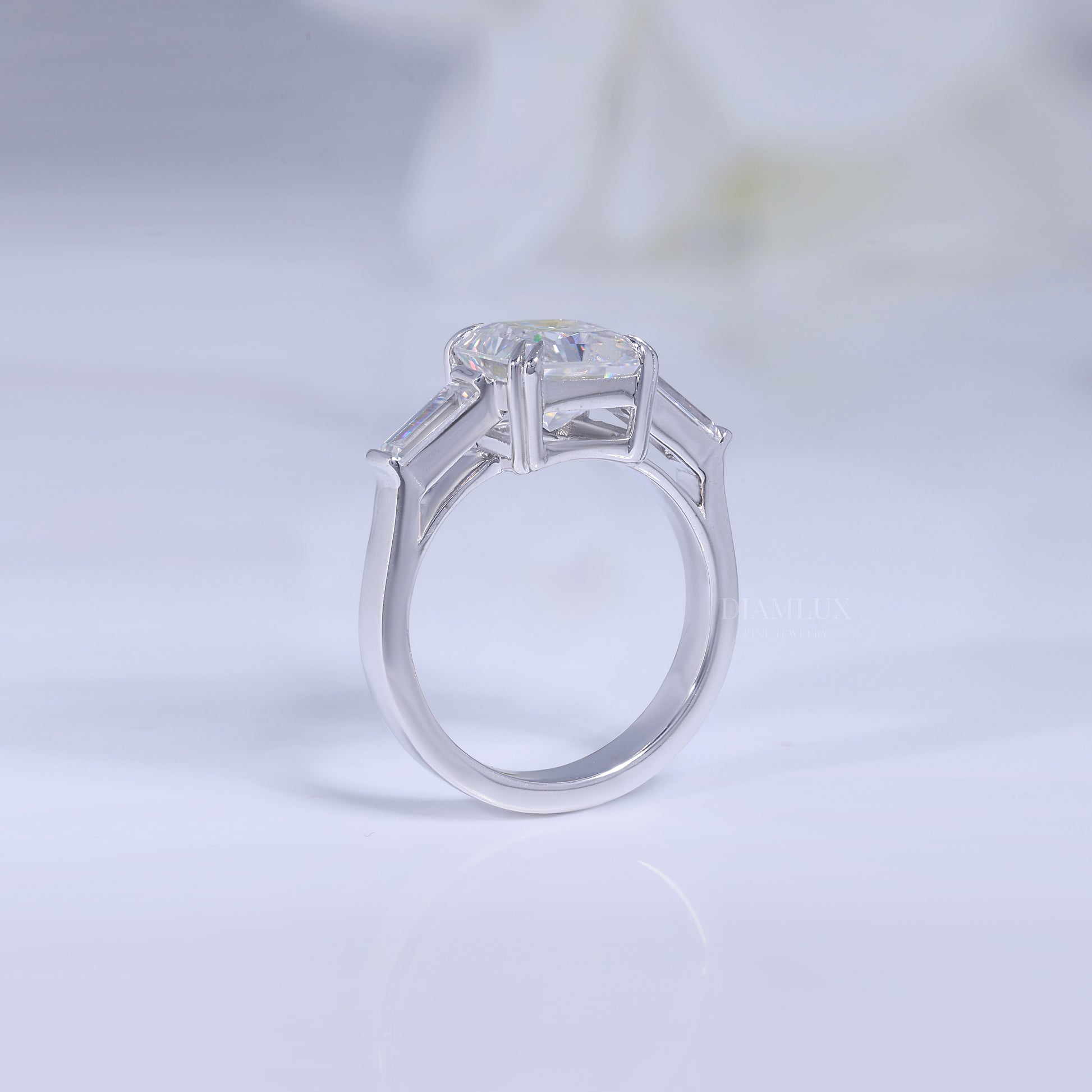 Elegant Radiant Cut Diamond Ring with Baguette Side Stones Diamlux Fine Jewelry