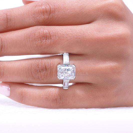 Elegant Radiant Cut Diamond Ring with Baguette Side Stones Diamlux Fine Jewelry