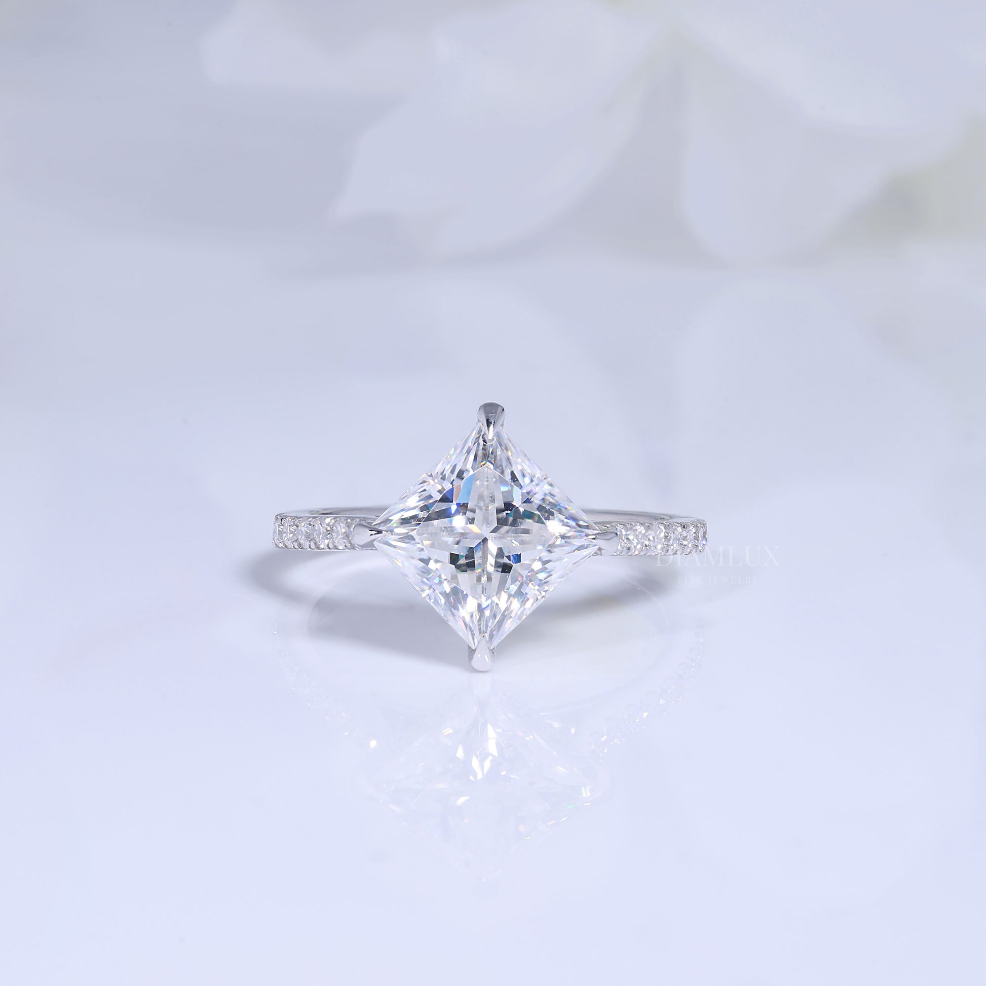 Elegant Princess Cut Diamond Engagement Ring with Pave Band Diamlux Fine Jewelry