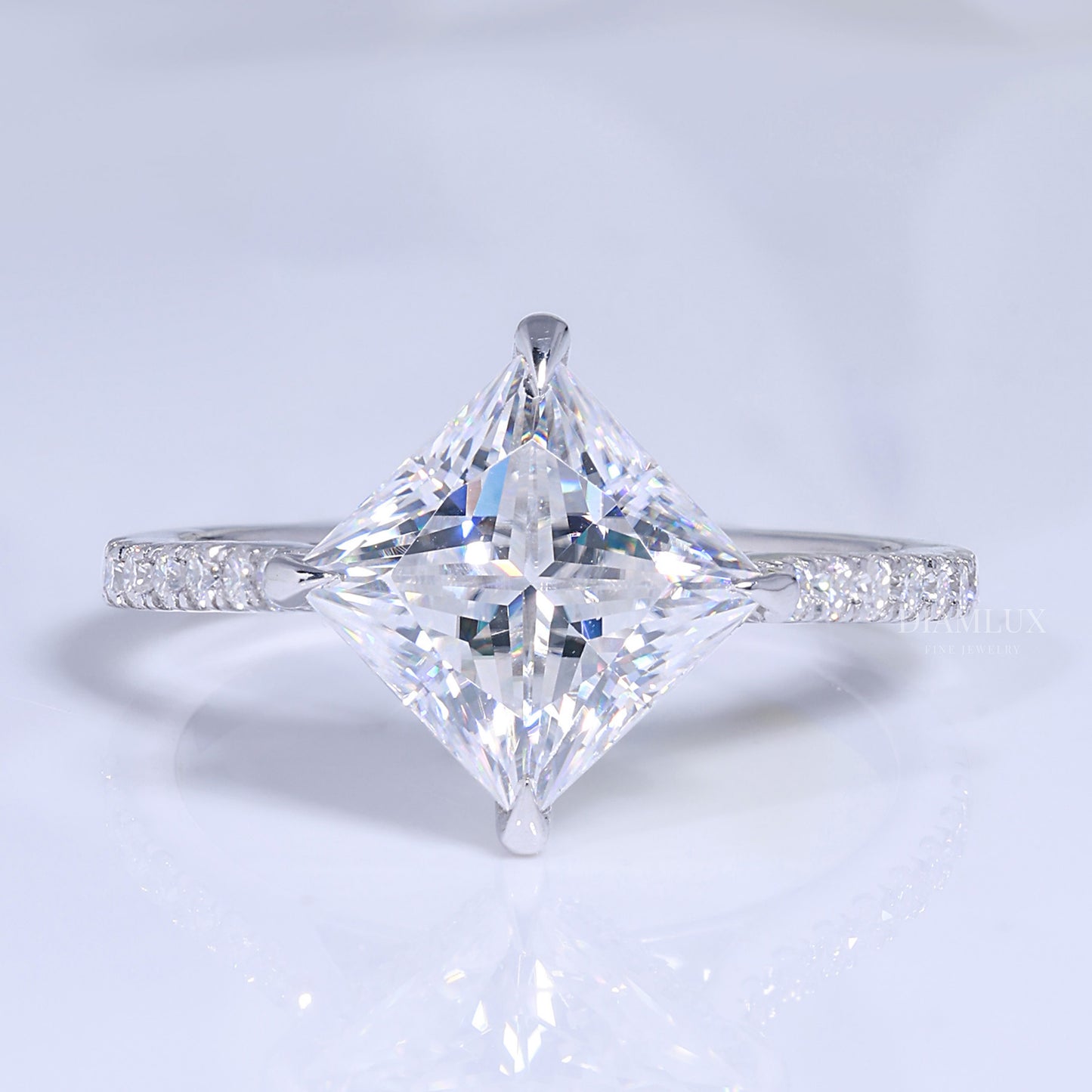 Elegant Princess Cut Diamond Engagement Ring with Pave Band Diamlux Fine Jewelry