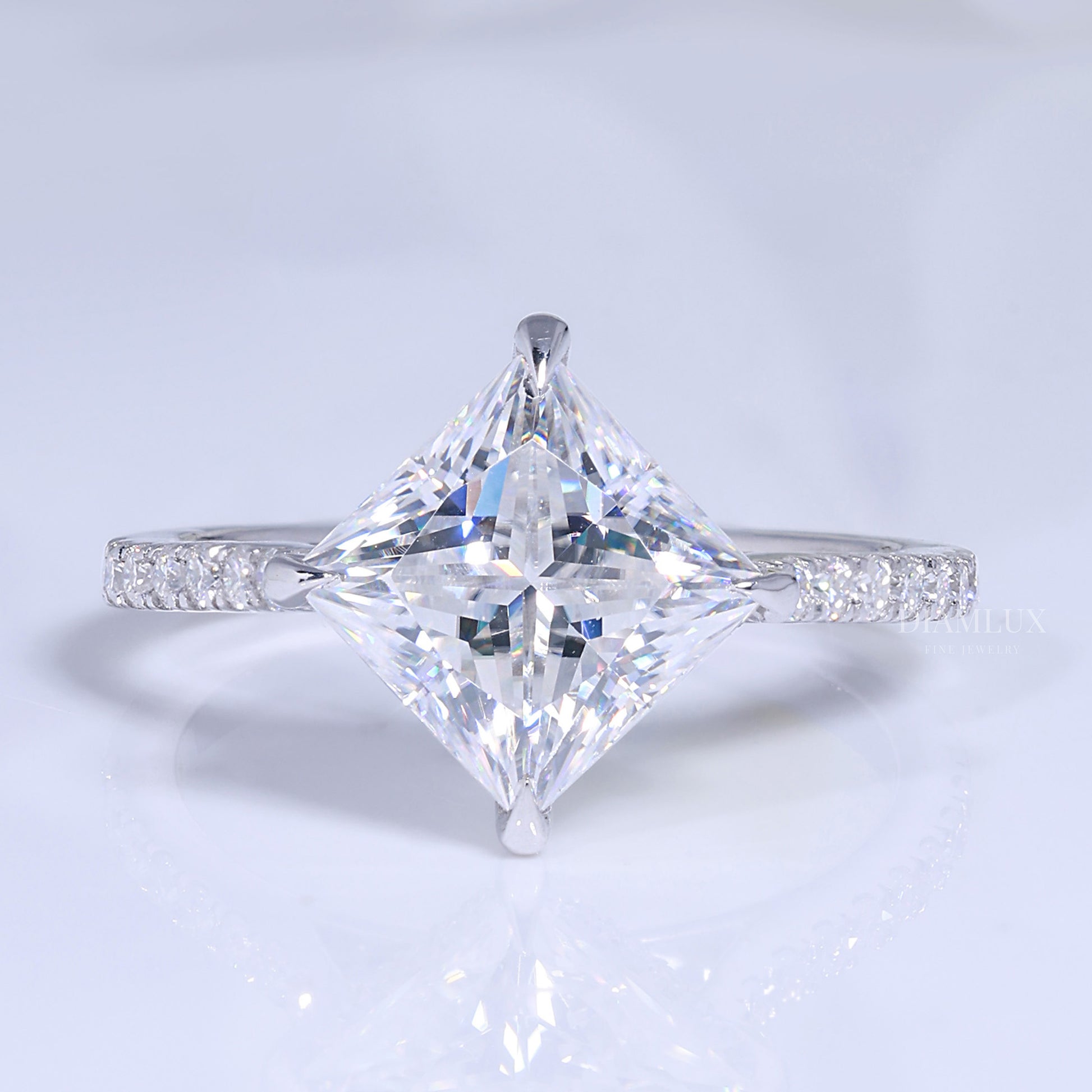 Elegant Princess Cut Diamond Engagement Ring with Pave Band Diamlux Fine Jewelry