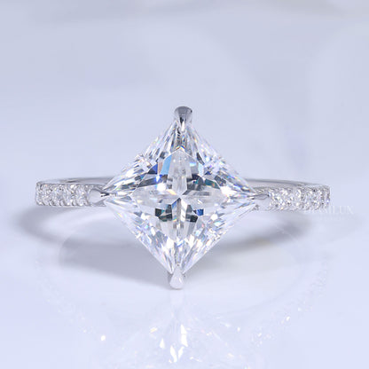 Elegant Princess Cut Diamond Engagement Ring with Pave Band Diamlux Fine Jewelry