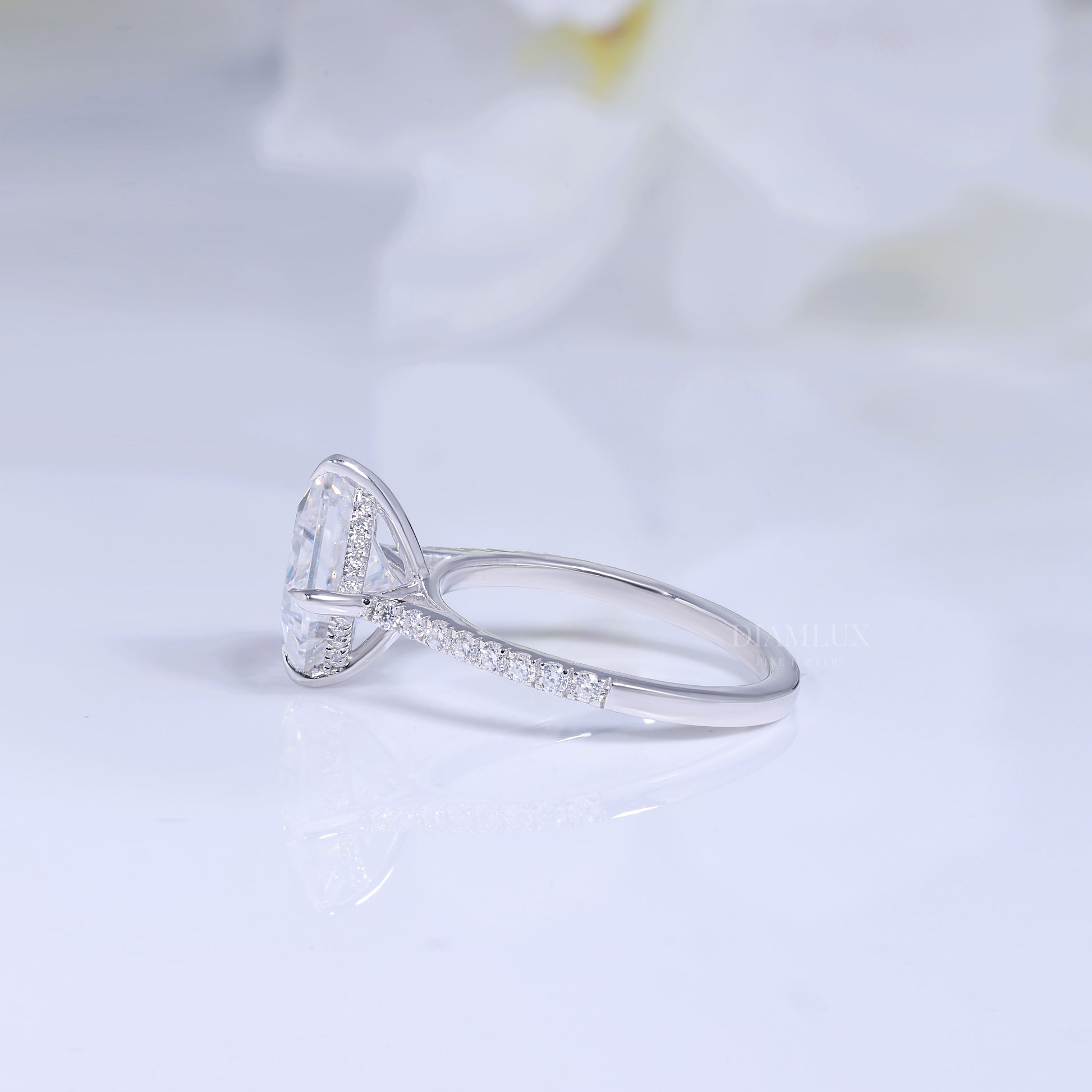 Elegant Princess Cut Diamond Engagement Ring with Pave Band Diamlux Fine Jewelry