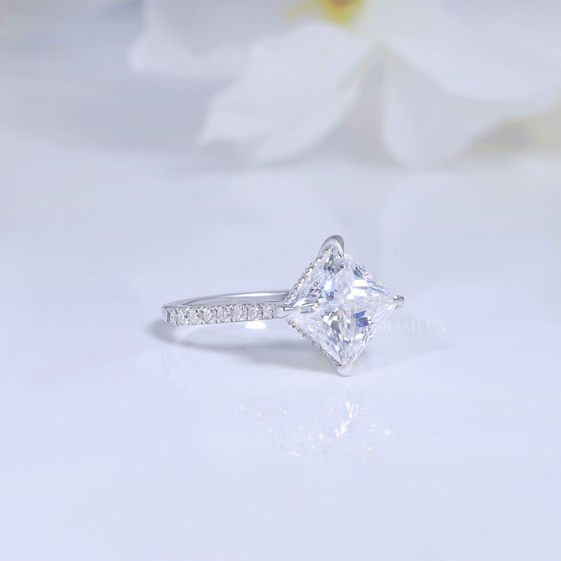 Elegant Princess Cut Diamond Engagement Ring with Pave Band Diamlux Fine Jewelry