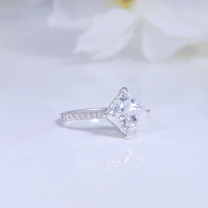 Elegant Princess Cut Diamond Engagement Ring with Pave Band Diamlux Fine Jewelry