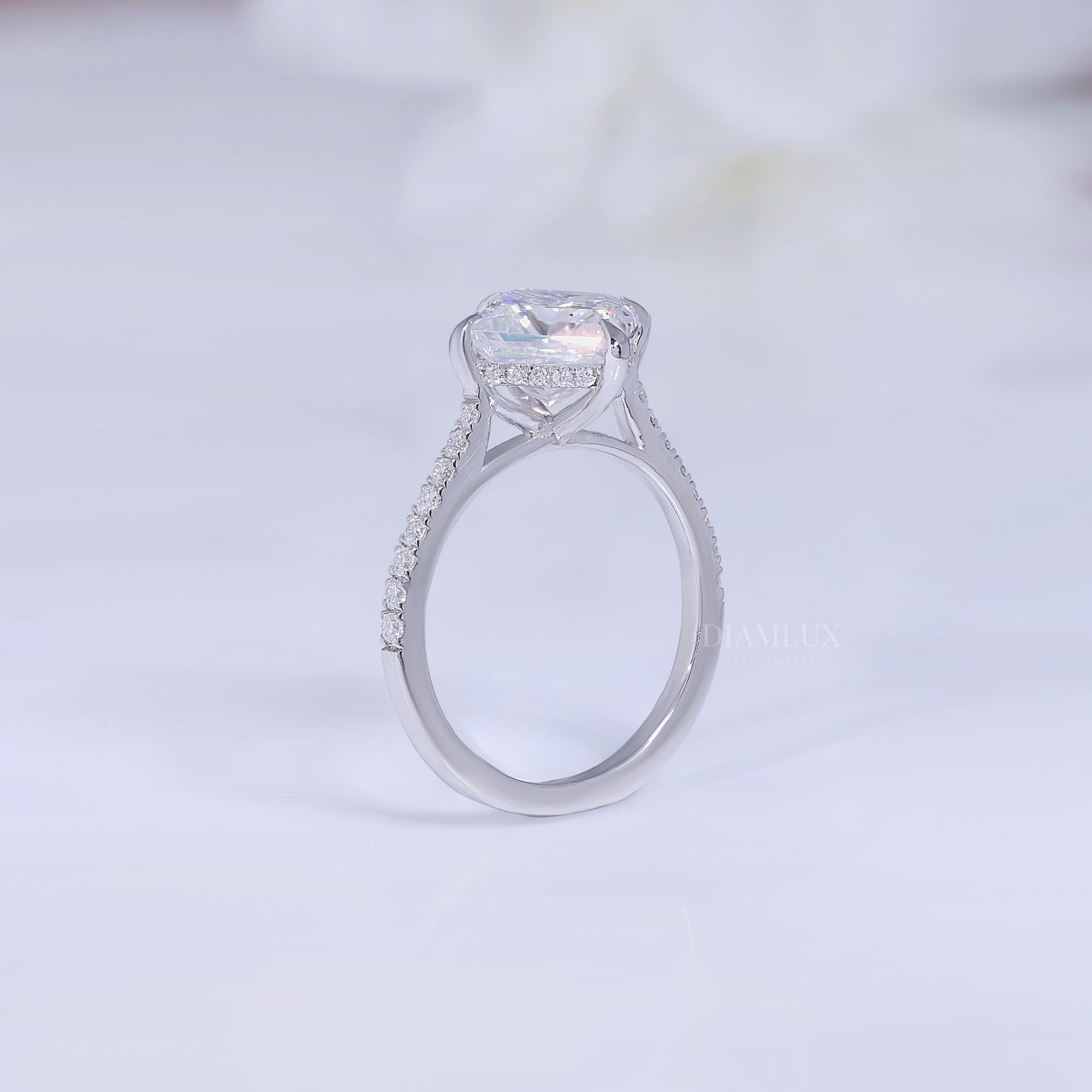 Elegant Princess Cut Diamond Engagement Ring with Pave Band Diamlux Fine Jewelry