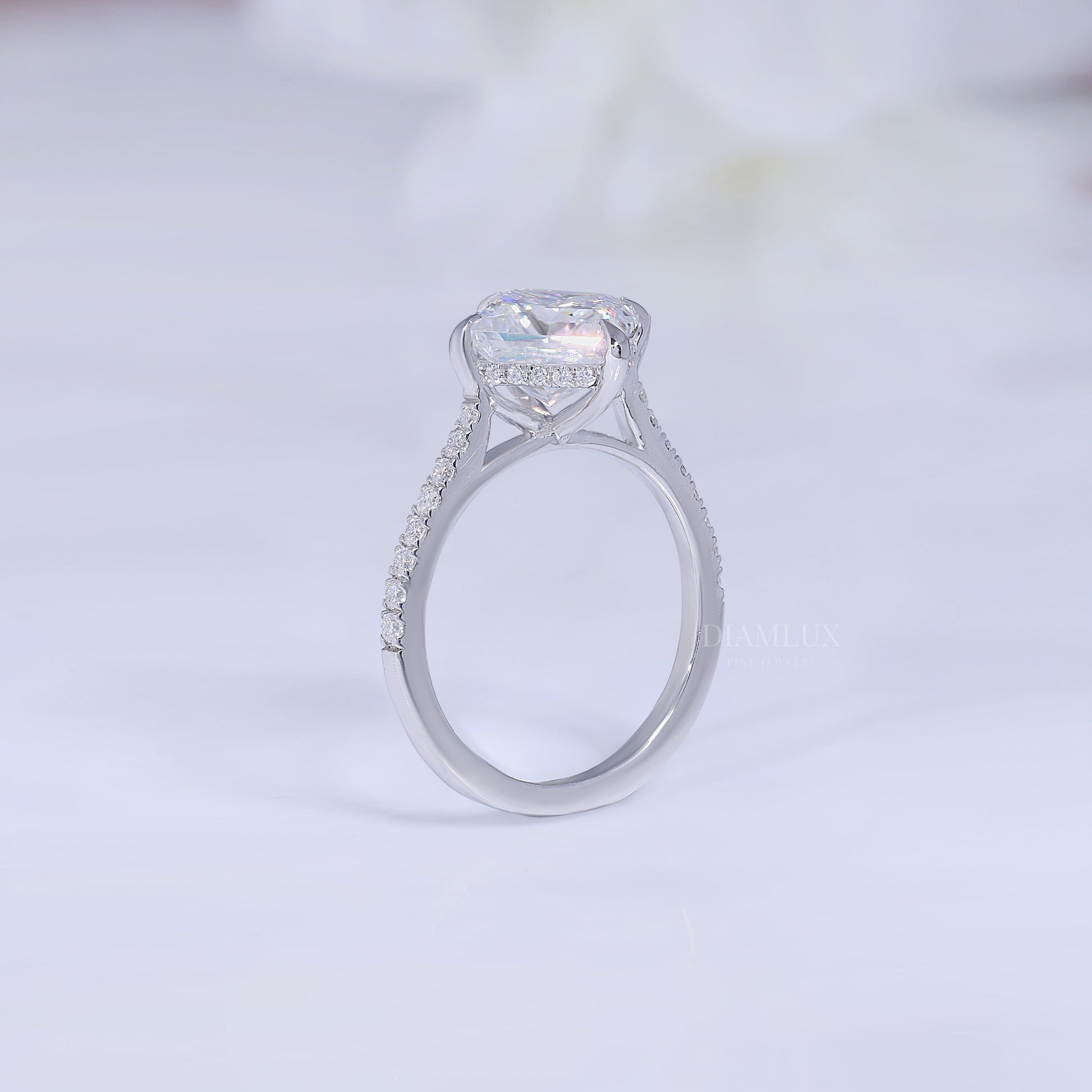 Elegant Princess Cut Diamond Engagement Ring with Pave Band Diamlux Fine Jewelry