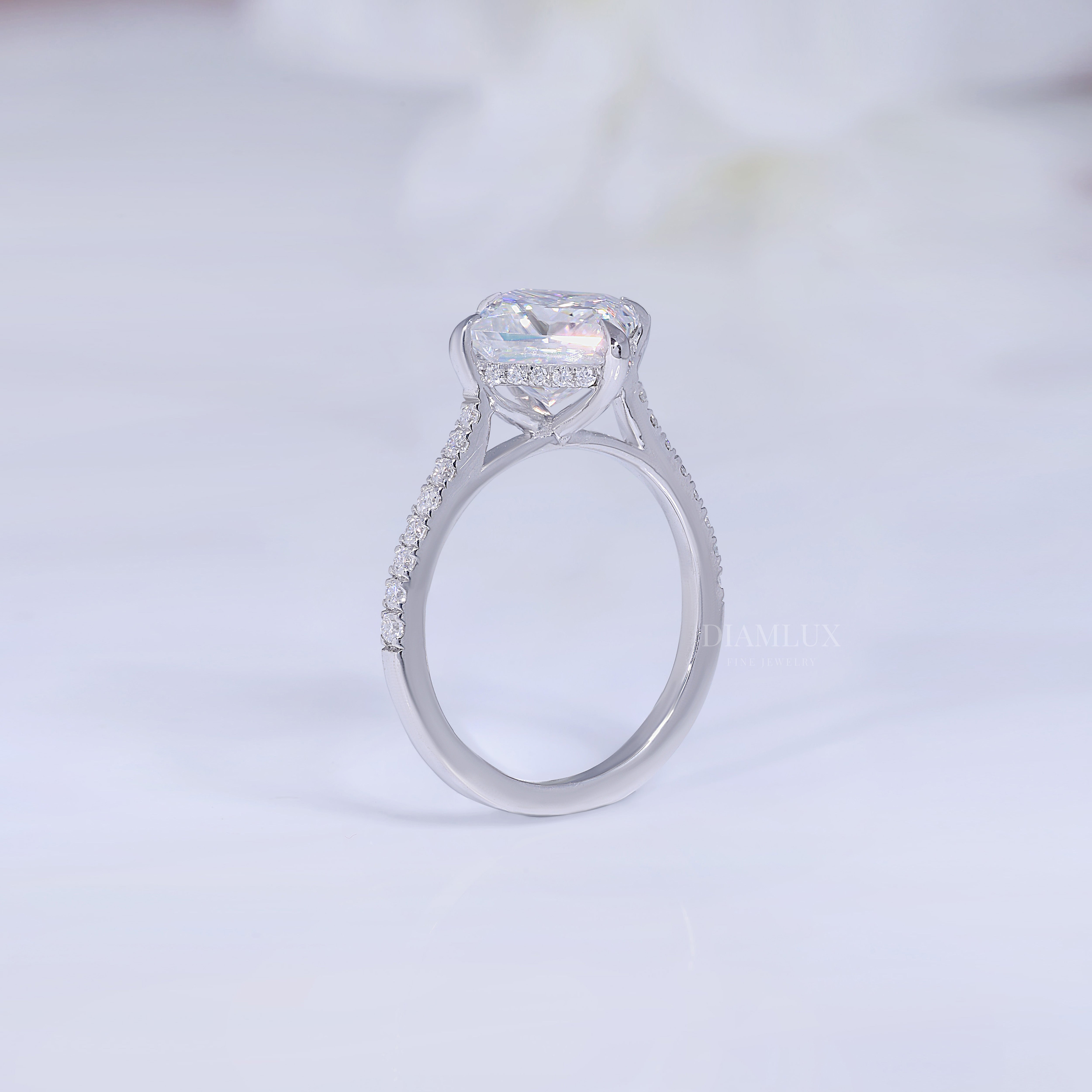 Elegant Princess Cut Diamond Engagement Ring with Pave Band Diamlux Fine Jewelry