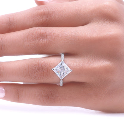 Elegant Princess Cut Diamond Engagement Ring with Pave Band Diamlux Fine Jewelry