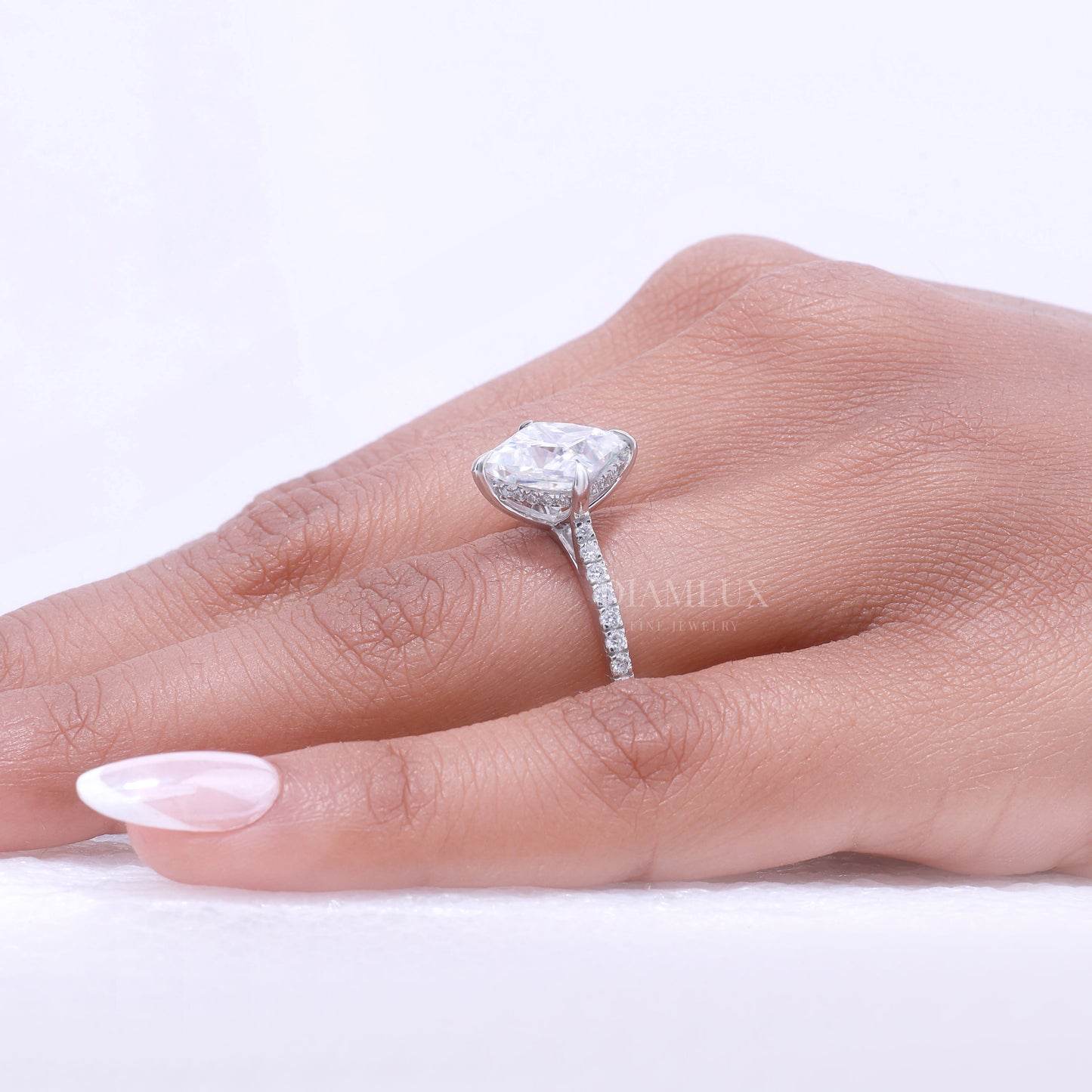 Elegant Princess Cut Diamond Engagement Ring with Pave Band Diamlux Fine Jewelry