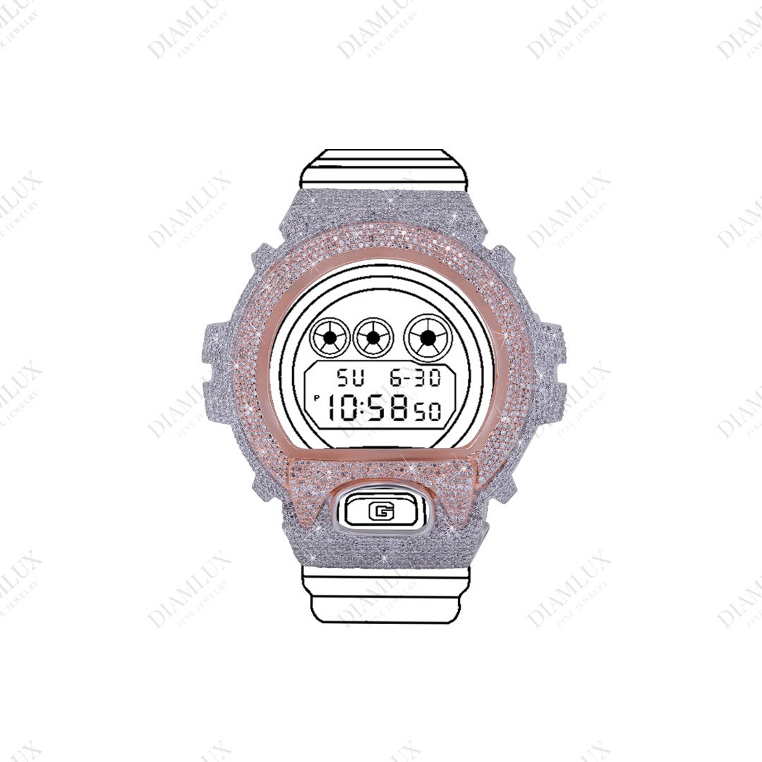Fully Iced-out Two-Tone G-Shock Watch Bezel in Moissanite Diamlux