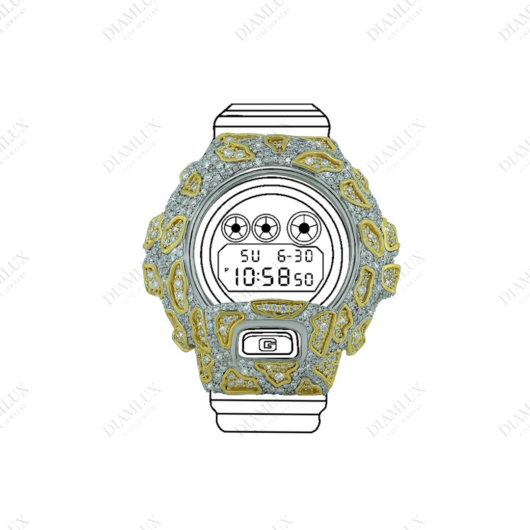 Fully Iced-out G-Shock Watch Bezel with Elegant Crafting Natural Diamond Diamlux