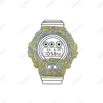 Fully Iced-out G-Shock Watch Bezel with Elegant Crafting Natural Diamond Diamlux