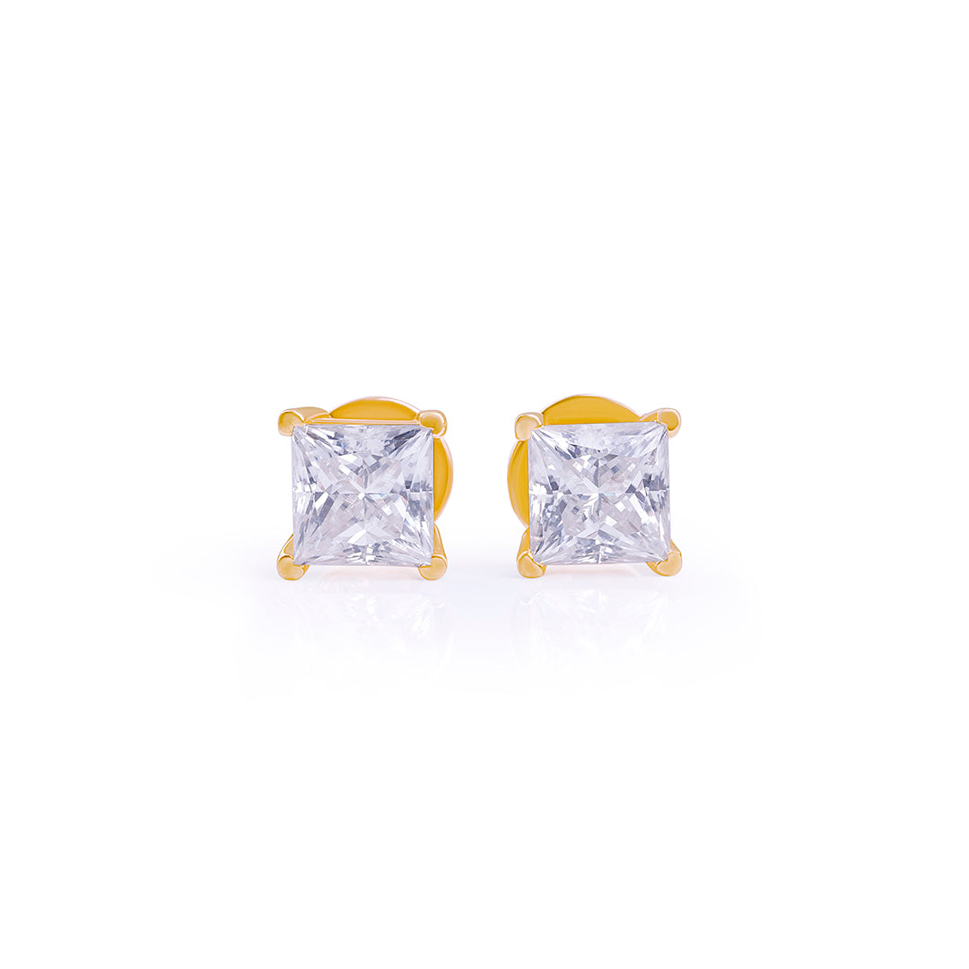 Gold Princess Cut Solitaire Stud Earrings –FF-ER-0100 G Diamlux