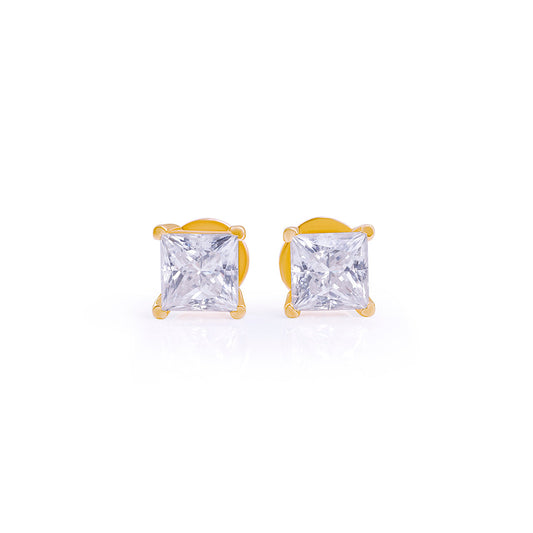 Gold Princess Cut Solitaire Stud Earrings –FF-ER-0100 G Diamlux