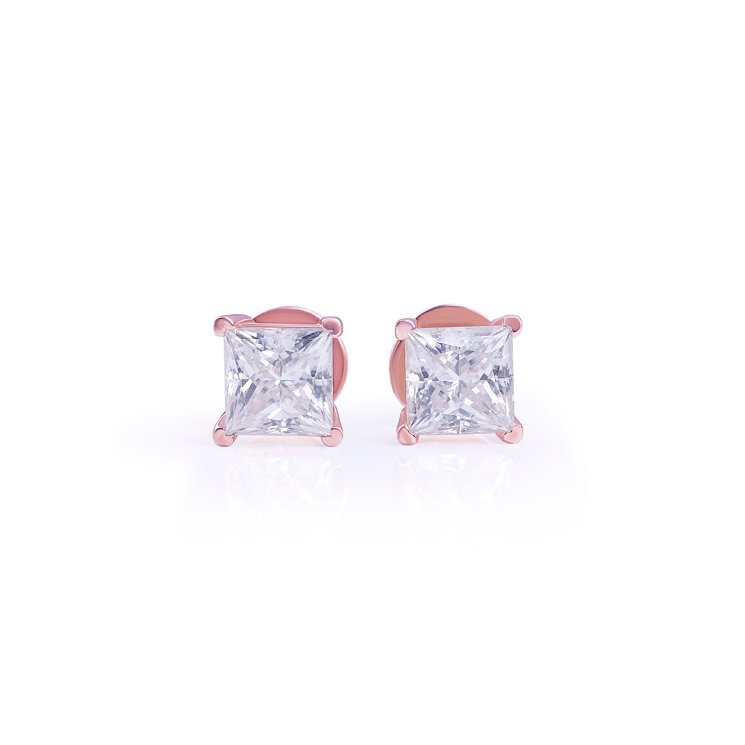 Rose Gold Princess Cut Solitaire Stud Earrings – FF-ER-0100 R Diamlux