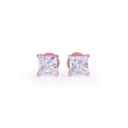 Rose Gold Princess Cut Solitaire Stud Earrings – FF-ER-0100 R Diamlux