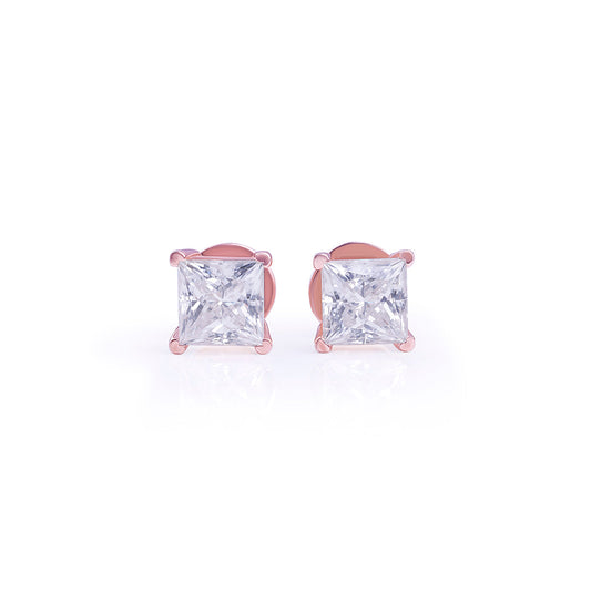 Rose Gold Princess Cut Solitaire Stud Earrings – FF-ER-0100 R Diamlux